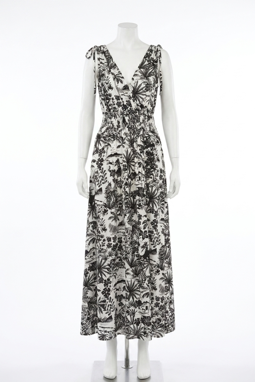 NEW MOLLY BRACKEN smocked maxi dress in black hawaii